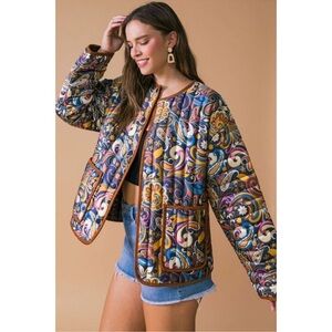 Flying Tomato Navy Size Medium Paisley Quilted Puffer Jacket